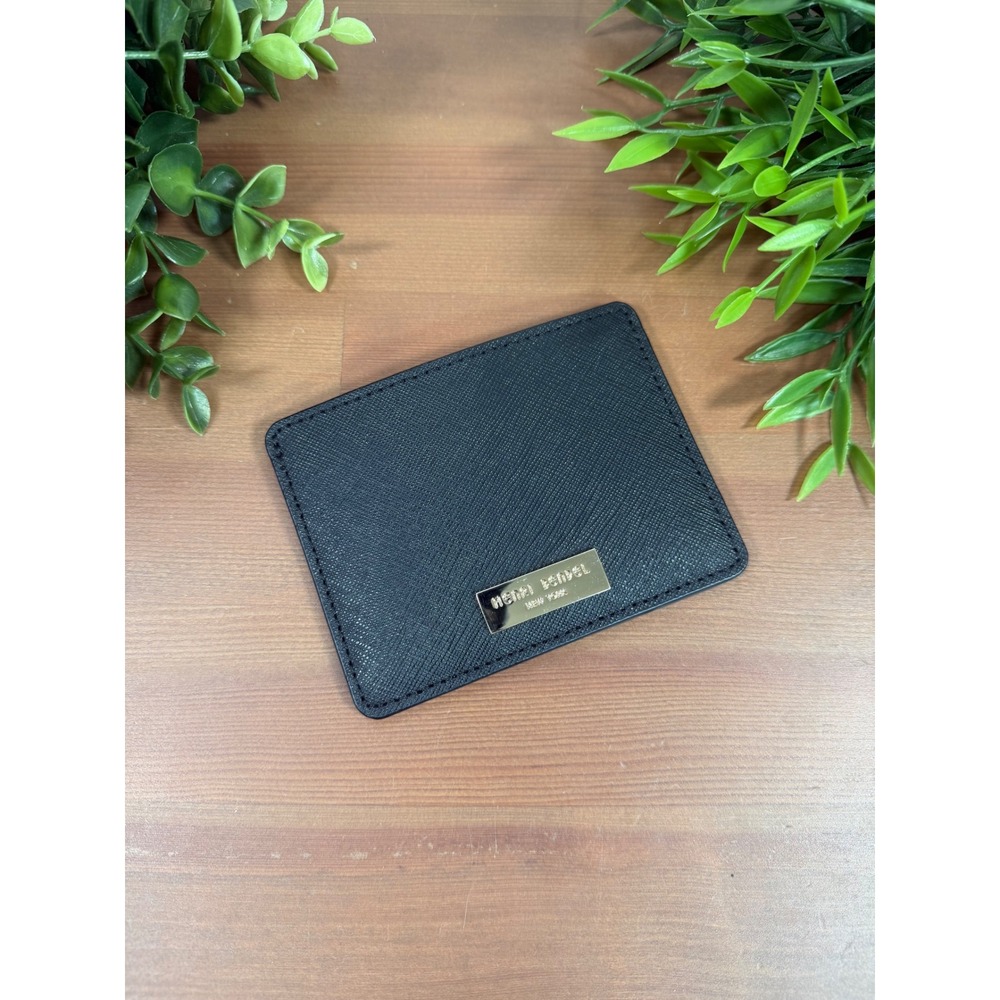 Henri Bendel Women Saffiano Leather Black Slim Card Holder Wallet